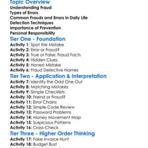 Fraud And Error Detection Worksheet Activity Booklet