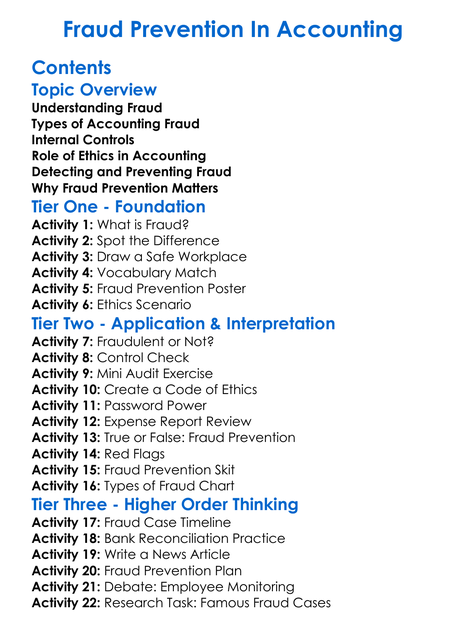 Fraud Prevention In Accounting Worksheet Activity Booklet