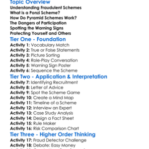 Fraudulent Schemes Ponzi Pyramid Worksheet Activity Booklet