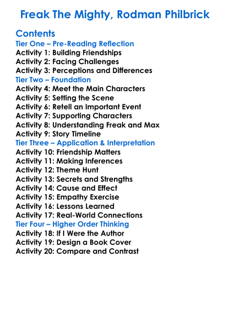 Freak The Mighty Rodman Philbrick Worksheet Activity Booklet