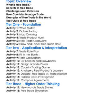 Free Trade Worksheet Activity Booklet