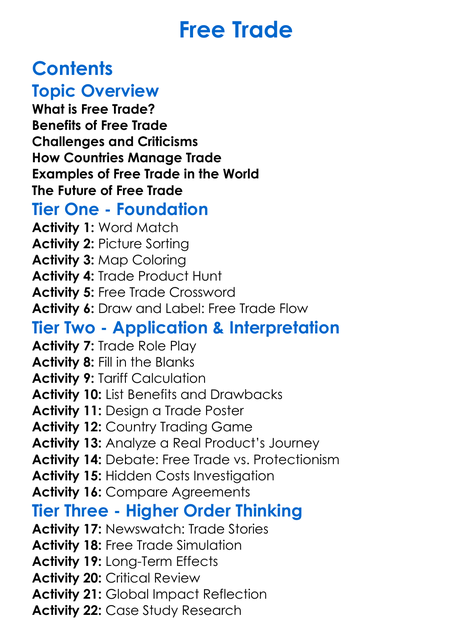 Free Trade Worksheet Activity Booklet