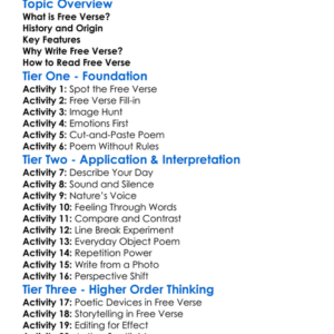 Free Verse Worksheet Activity Booklet