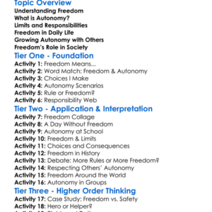Freedom And Autonomy Worksheet Activity Booklet