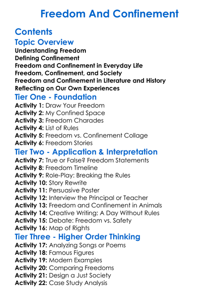 Freedom And Confinement Worksheet Activity Booklet