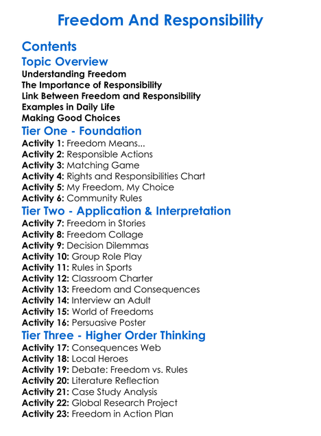 Freedom And Responsibility Worksheet Activity Booklet