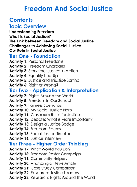 Freedom And Social Justice Worksheet Activity Booklet