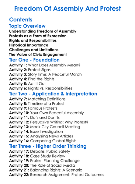 Freedom Of Assembly And Protest Worksheet Activity Booklet