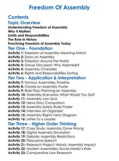 Freedom Of Assembly Worksheet Activity Booklet