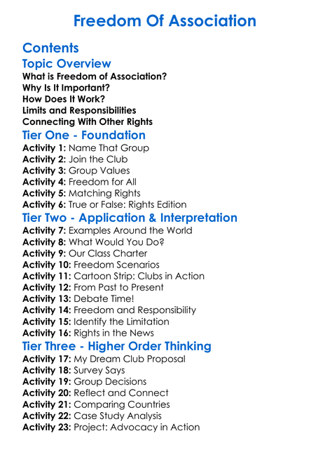 Freedom Of Association Worksheet Activity Booklet