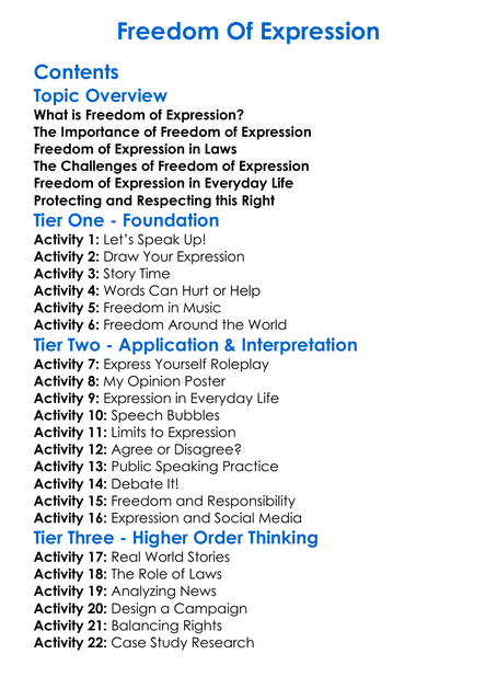 Freedom Of Expression Worksheet Activity Booklet