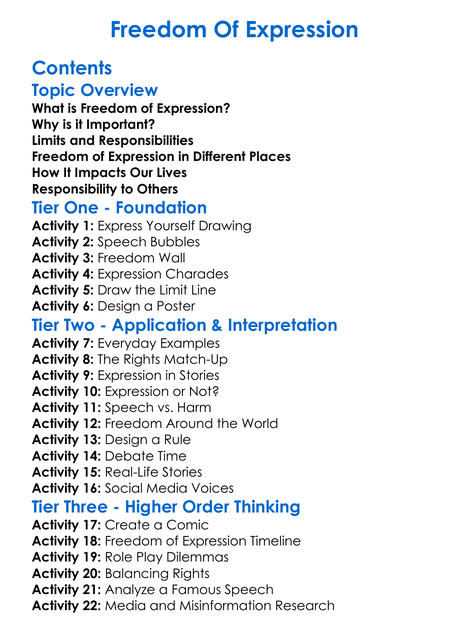 Freedom Of Expression Worksheet Activity Booklet