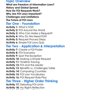 Freedom Of Information Laws Worksheet Activity Booklet
