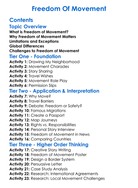 Freedom Of Movement Worksheet Activity Booklet
