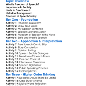 Freedom Of Speech Worksheet Activity Booklet