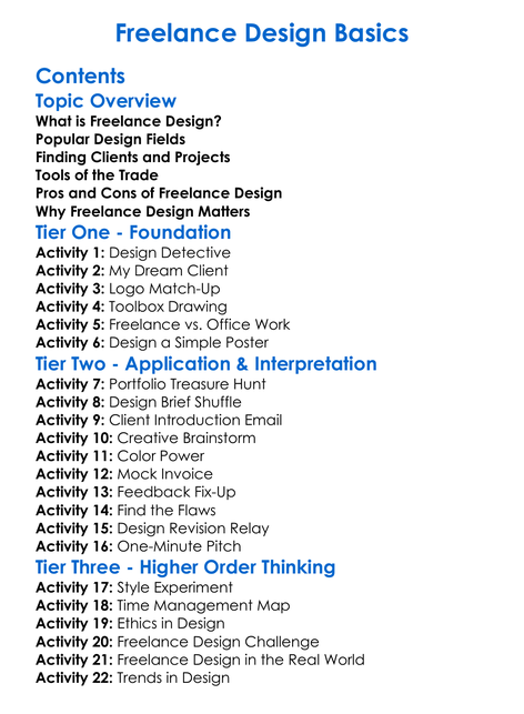 Freelance Design Basics Worksheet Activity Booklet