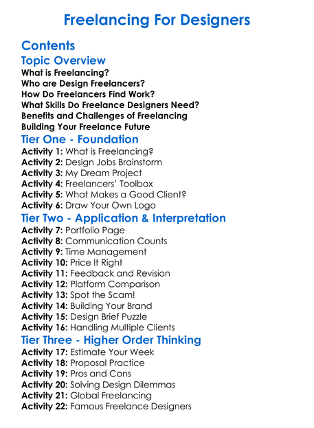 Freelancing For Designers Worksheet Activity Booklet