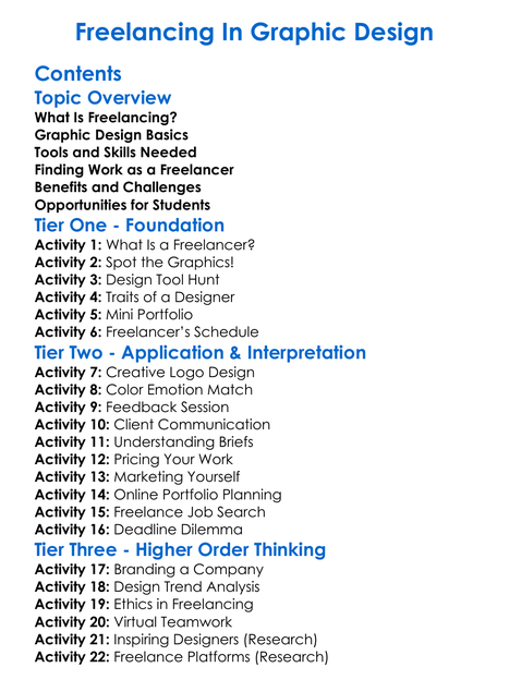 Freelancing In Graphic Design Worksheet Activity Booklet