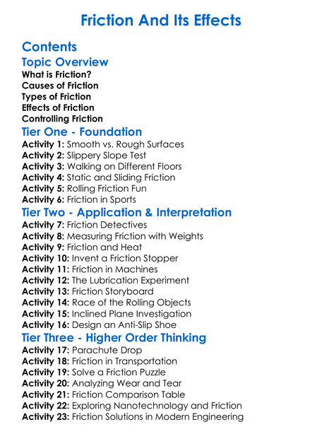 Friction And Its Effects Worksheet Activity Booklet