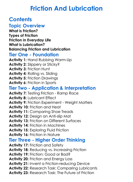 Friction And Lubrication Worksheet Activity Booklet