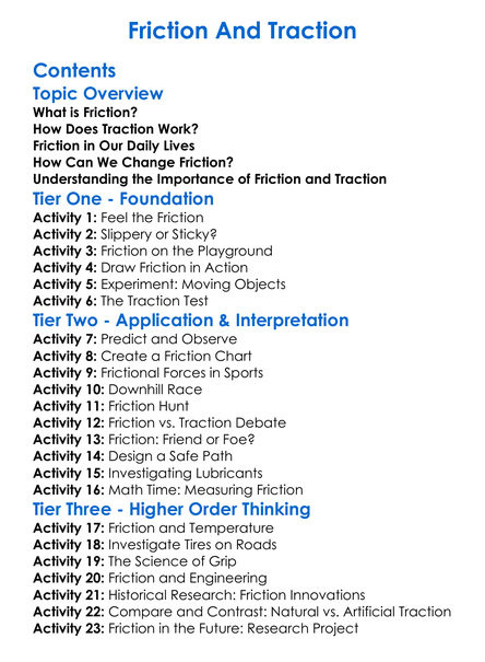 Friction And Traction Worksheet Activity Booklet