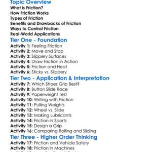 Friction Worksheet Activity Booklet