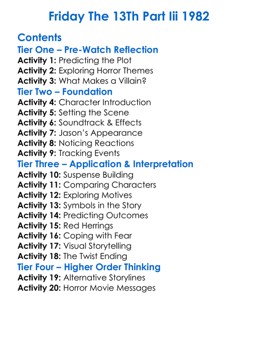 Friday The 13Th Part Iii 1982 Worksheet Activity Booklet