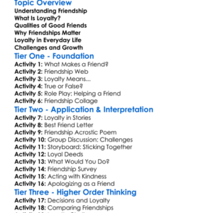 Friendship And Loyalty Worksheet Activity Booklet