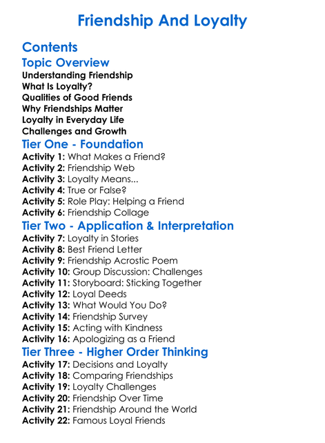 Friendship And Loyalty Worksheet Activity Booklet