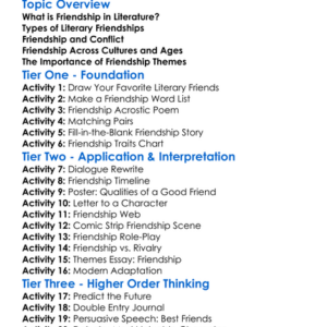 Friendship In Literature Worksheet Activity Booklet