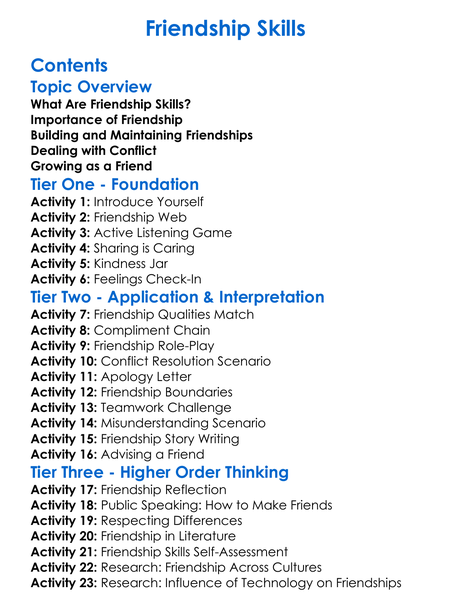 Friendship Skills Worksheet Activity Booklet