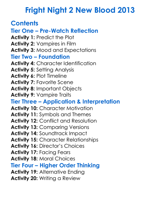 Fright Night 2 New Blood 2013 Worksheet Activity Booklet
