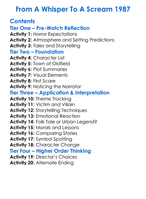 From A Whisper To A Scream 1987 Worksheet Activity Booklet