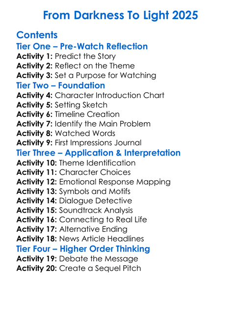 From Darkness To Light 2025 Worksheet Activity Booklet