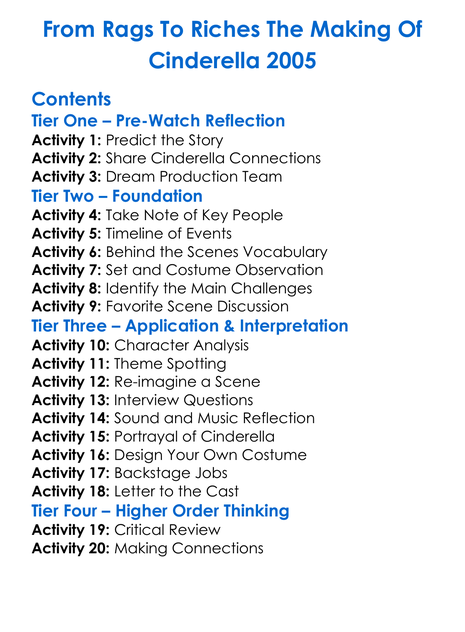 From Rags To Riches The Making Of Cinderella 2005 Worksheet Activity Booklet