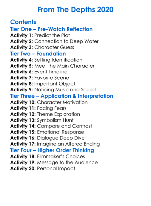 From The Depths 2020 Worksheet Activity Booklet