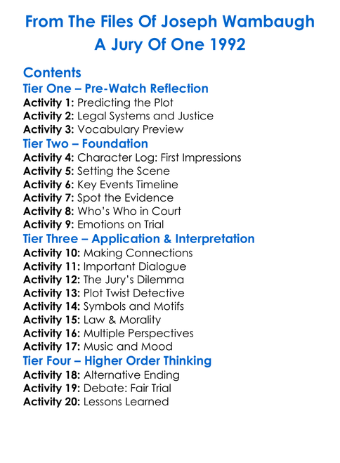 From The Files Of Joseph Wambaugh A Jury Of One 1992 Worksheet Activity Booklet