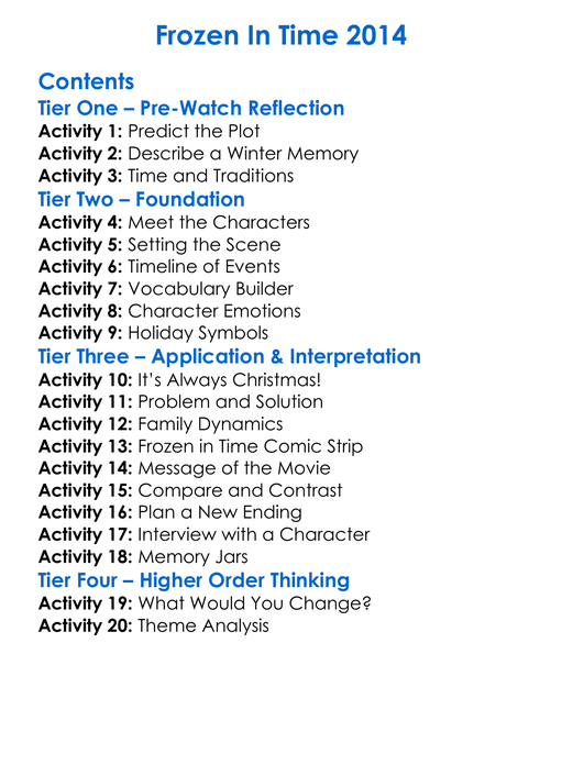 Frozen In Time 2014 Worksheet Activity Booklet