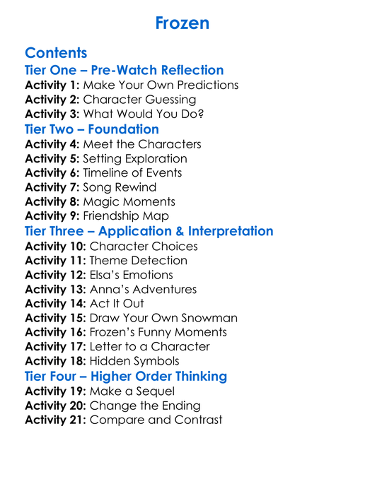 Frozen Worksheet Activity Booklet