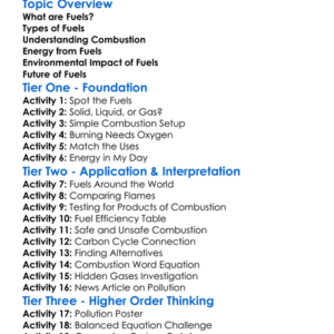 Fuels And Combustion Worksheet Activity Booklet