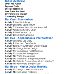Fuels And Energy Resources Worksheet Activity Booklet