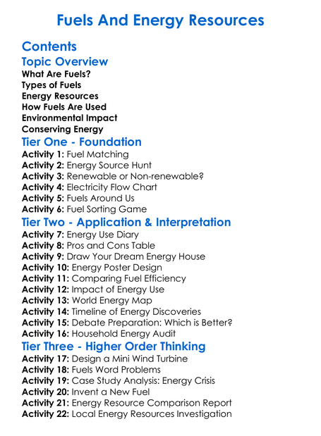 Fuels And Energy Resources Worksheet Activity Booklet