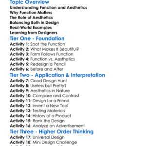 Function And Aesthetics Worksheet Activity Booklet
