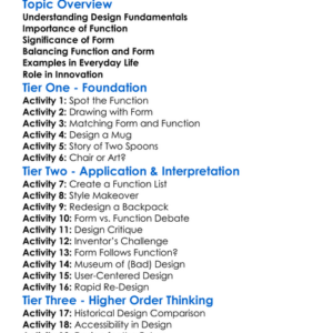 Function Vs Form In Design Worksheet Activity Booklet