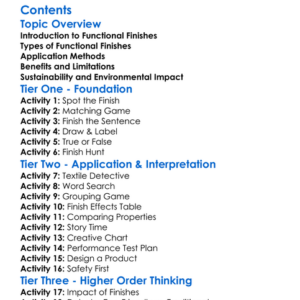 Functional Finishes For Performance Textiles Worksheet Activity Booklet