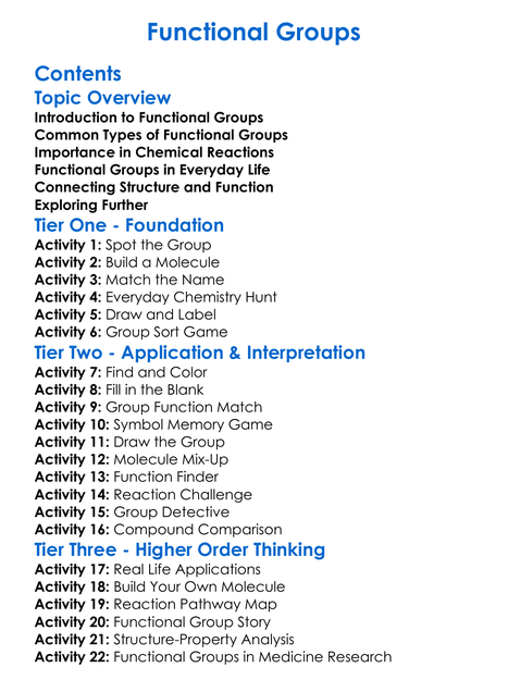 Functional Groups Worksheet Activity Booklet