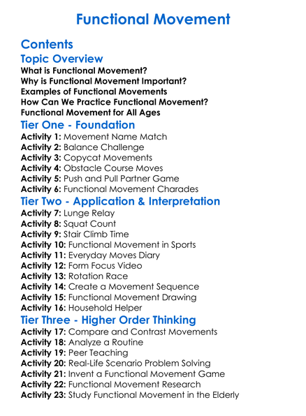 Functional Movement Worksheet Activity Booklet
