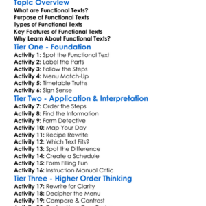 Functional Texts Worksheet Activity Booklet