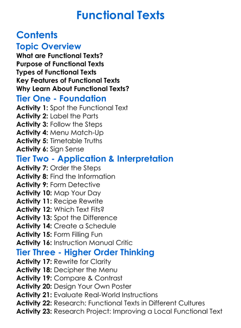 Functional Texts Worksheet Activity Booklet