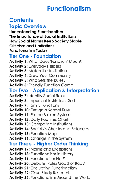 Functionalism Worksheet Activity Booklet